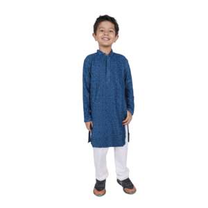TRILOKI Ropa Americana, Conjunto de Kurta con Lentejuelas Bordadas, Azul, Rayón, Manga Larga, Estampado Brillante, para Niños, Estilo Étnico Tradicional Indio - Product Image 1
