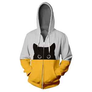 Women's <b>Cute</b> Cat Pattern Fleece Breathable Hooded Long Sleeve Zip-Up Fashion Casual <b>Hoodie</b> with Front Embroidered Logo - Product Image 1