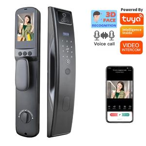 Tuya Wifi <span class=keywords><strong>interphone</strong></span> vidéo numérique électrique biométrique empreinte digitale 3D reconnaissance de visage serrure de caméra de porte intelligente pour porte porte en bois - Product Image 1