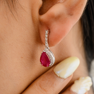 คอลเลกชันล่าสุดของนักออกแบบ100% ต่างหูแบบห้อยประดับเพชรและทับทิมแท้สีขาวและสีทอง14K - Product Image 2