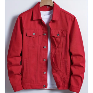 แจ็กเก็ตยีนส์สีเข้มมีสไตล์สำหรับผู้ชายปรับแต่งให้ความอบอุ่นในฤดูหนาวกันลมพร้อมกระดุมเย็บปะติด - Product Image 1