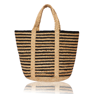 Straw Woven Tote <b>Bag</b> Striped Pattern <b>Medium</b> Size Rope Handle Beach Shopping <b>Bag</b> - Product Image 3