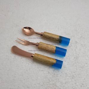 Juego de cubiertos de oro llamativo, cuchillo, tenedor, artículos para servir, cubiertos de mesa, cubiertos de acero inoxidable con mango de madera y resina - Product Image 2