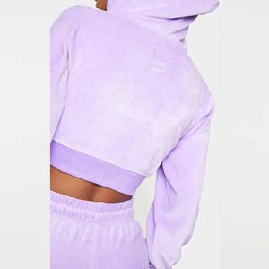 ชุดเซ็ตเสื้อฮู้ดครอปแขนยาวและกางเกงขายาวผ้าฟลีซเนื้อผ้าฝ้าย 100% ระบายอากาศได้ดี สไตล์ใหม่สำหรับผู้หญิง ฤดูหนาว  รับสั่งทำได้ - Product Image 4