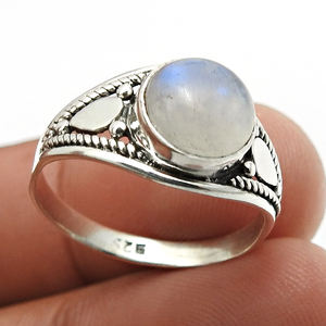 925 Sterling Silver Natural Rainbow Moonstone Round Shape Classic <b>Ring</b> for Woman <b>Girls</b> Handmade Fine Jewelry Bulk Supplier India - Product Image 2
