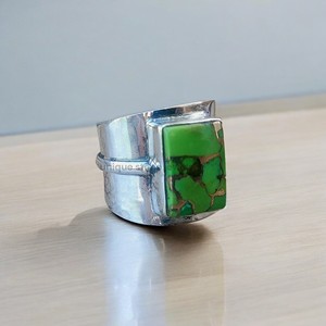 Meilleure vente bague d'anniversaire en argent sterling 925 nouveau design naturel vert cuivre turquoise diamant lunette de mariage bagues fines - Product Image 2