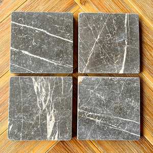 Ensemble de dessous-de-verre en marbre gris, élégants dessous-de-verre en pierre faits à la main, accessoires de table basse de luxe, décoration d'intérieur - Product Image 4