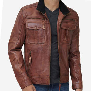 Diseñe su propia chaqueta de cuero de invierno para hombre con cuello levantado de manga larga de alta calidad al mejor precio - Product Image 2