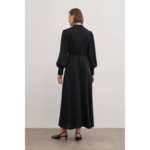 Vestido de Noche Largo de Satén con Corte en A, Detalle de Manga de Tul, Cintura Imperio, Estilo Sencillo para Fiesta, Talla XL - Product Image 6