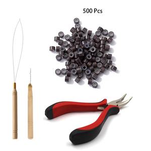 Kit de Herramientas para Extensiones de Cabello, Aguja de Micro-Tirón para Extensiones, Enhebrador de Lazos y 500 Anillos de Micro-Tirón con Revestimiento de Silicona - Product Image 5