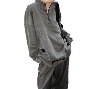 Sweat-shirt personnalisé lourd à faible MOQ, design tendance, sweat-shirt brodé, col zippé, chemise à manches longues, usine - Product Image 4