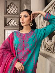 Vente en gros robes indiennes pakistanaises pour femmes: ensemble 3 pièces brodé en coton pelouse Salwar Kameez - Product Image 6