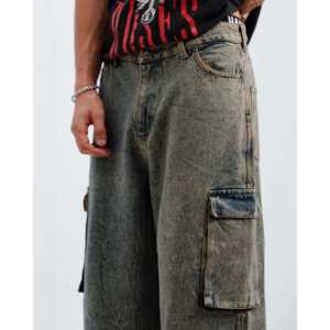 กางเกงยีนส์คาร์โก้สไตล์ฮิปฮอป แต่งลายปักแบบปะติดปะต่อ ผ้าเดนิมสโตนวอช ทรงตรงสำหรับฤดูหนาว - Product Image 4