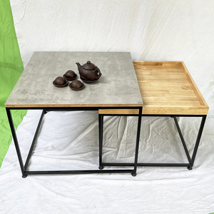 Industrial Style 70x70x54cm Square Double <b>Sofa</b> <b>Table</b> with Nesting Feature Plywood Wood and Iron Frame-Model TT68204 - Product Image 3