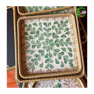 Bandeja de Mosaico de Ratán con Madreperla, Bandeja Hecha a Mano para Decoración del Hogar, Diseño Elegante de Ratán con Madreperla, Bandeja para Aperitivos - Product Image 3
