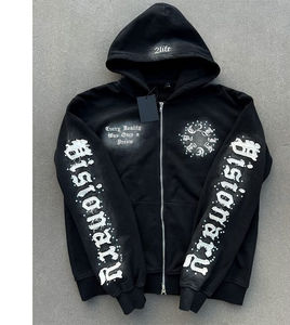 Sudaderas con capucha personalizadas para hombre, ropa informal de felpa francesa pesada con cremallera bordada, lavado con ácido en 3D - Product Image 1