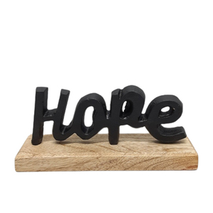 Hope decorativo hecho a mano con base de madera Aluminio y madera Decoración de mesa de color negro y natural - Product Image 1