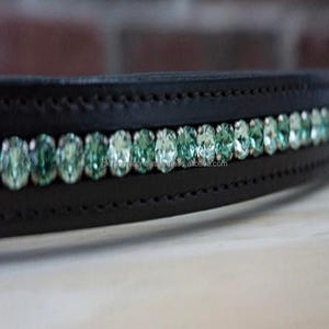 Funda de cuero auténtica para arnés de búhos, banda acolchada para cejas de caballo, hecha a mano, verde claro, cristales transparentes ostentosos - Product Image 4