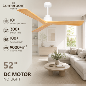 Ventilateur de plafond en bois massif de 52 pouces sans lumière avec télécommande, montage sur tige, moteur DC réversible, en stock aux États-Unis - Product Image 1