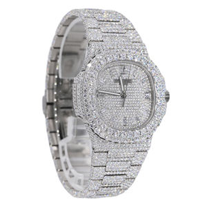 Montre en quartz avec finition premium, diamant moissanite, verre de montre, mouvement ETA, bracelet en acier inoxydable, or jaune, 41 mm, étanche 3 BAR - Product Image 2