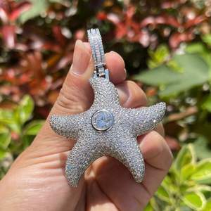 Colgante de Lujo Unisex de Plata de Ley 925 con Forma de Estrella, Bañado en Oro de 14K, Micro Pavé de Moissanita, Estilo Iced Out, Ideal para Regalo o Fiesta - Product Image 2