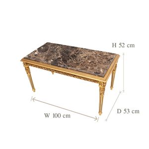 Table basse rectangulaire de luxe avec plateau en marbre brun foncé et cadre sculpté à la main en feuille d'or pour salon classique - Product Image 4