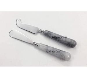 Juego de 2 cuchillos para queso de estilo americano, juego de queso con mango de piedra de alta calidad, esparcidor de cuchillos para mantequilla de cubiertos de acero inoxidable 18 /8 - Product Image 1
