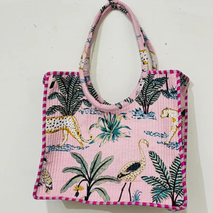 Quilted Cotton Portable Summer Autumn <b>Large</b> Tote Shoulder <b>Purse</b> Open Fashionable Solid Pattern Handmade Women's Tote Bag - Product Image 1