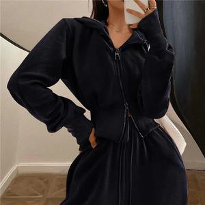 Conjunto de Sudadera con capucha sólida de último estilo para mujer, ropa informal de otoño para mujer, Top con capucha sin mangas de manga larga con pantalones a juego, traje - Product Image 4