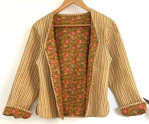 Indian Hand Block Printed Cotton Quilted <b>Jacket</b> for Women Breathable Reversible Floral Button All Season Casual Outerwear <b>Jersey</b> - Product Image 5