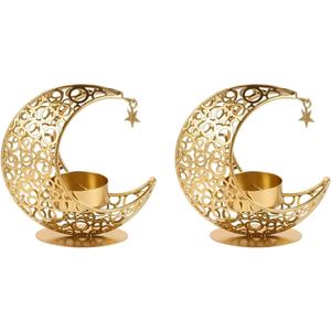 เทียนโลหะรูปพระจันทร์ครึ่งเสี้ยวสุดหรูโคมเหล็กตั้งโต๊ะสำหรับตกแต่งเทศกาลอีสเตอร์ฮาโลวีนคริสต์มาสงานแต่งงาน - Product Image 1