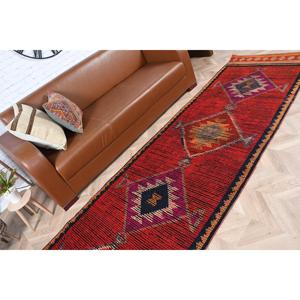 3.2x11.6 ft Rug, Vintage Turkish Rug, <b>Red</b> Herki <b>Wool</b> Rug - Product Image 4