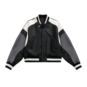 Veste en cuir d'hiver pour homme sur mesure en gros, mode décontractée avec col montant et motif patchwork bicolore - Product Image 1