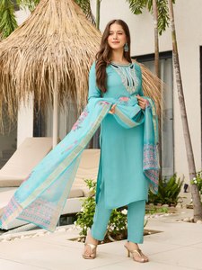 Lancement de la nouvelle collection de Kurta Pent de créateur avec Dupatta en tissu viscose brodé, idéal pour les fêtes - Product Image 4