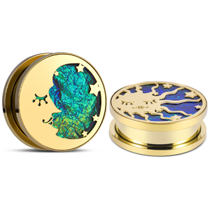 Coole Männer Schmuck aus vergoldeten Edelstahl Tunnel Ohr stöpsel Inlay <span class=keywords><strong>Abalone</strong></span> Muscheln - Product Image 1