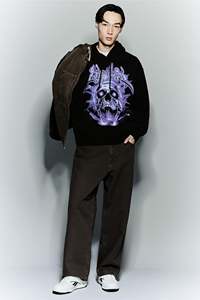 Men's <b>Top</b> Selling <b>Black</b> Cotton Blend Hoodie Loose Relaxed Fit Stand Kangaroo Pockets <b>Long</b> Sleeve Dropped Shoulder for Winter - Product Image 4