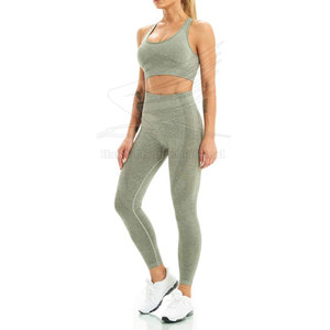 Venta Directa de Fábrica: Conjunto de Yoga para Mujer, Sólido, Transpirable, con Logotipo Frontal, Cintura Alta, 2 Piezas, Ropa Deportiva para Entrenamiento - Product Image 3