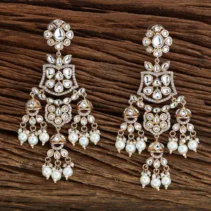 优雅的昆丹珍珠耳环，玫瑰金电镀时尚珠宝批发商在印度