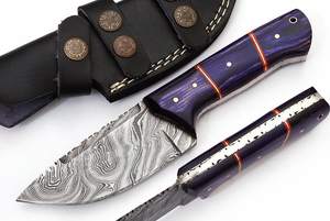 Nouvel arrivage de couteaux de chasse en acier au carbone à lame fixe pour camping et survie, ensembles de couteaux en acier damas pour la randonnée multi-usages - Product Image 2