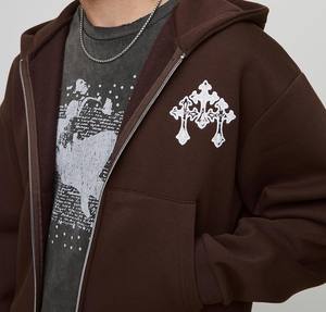 Hombro caído con parte inferior corta Sudadera con capucha de peso pesado Logotipo personalizado Hombre Sudadera con capucha de algodón Cremallera OEM Sudaderas con capucha y sudaderas para hombres - Product Image 2
