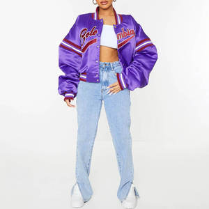 Veste de cheerleading scolaire personnalisée unisexe en satin avec broderie de patch en chenille - Product Image 1