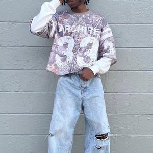 Camisetas Personalizadas de Algodón de 300g, Estilo Holgado, con Estampado Gráfico, Doble Capa, Mangas Largas, Térmicas, Camuflaje, para Hombre - Product Image 6