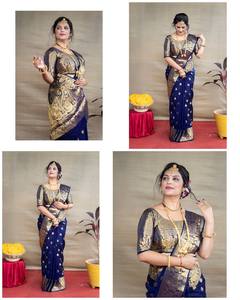 Saree en soie Banarasi souple avec tissage Zari intégral et Rich Pallu Meenakari pour les occasions de fête - Product Image 4