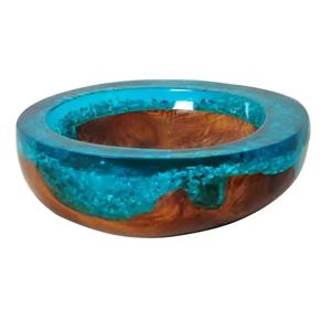 Cuenco para servir con acabado de resina, suministros para restaurante de Hotel en casa, mesa de vajilla, contenedor de comida, cuenco de madera redondeado - Product Image 1