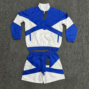 Latest Style Men's Sportswear 100% Nylon <b>Shorts</b> Set 1/4 Zipper Men Tracksuits Splice Colors Stand Collar Custom Printed Design - Product Image 2