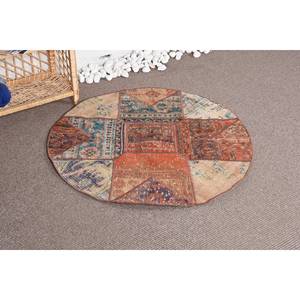 Tapis Patchwork Vintage en Laine de 3.4X3.4 pieds Orange Beige Fait à la Main Grande Surface Rectangle Couloir Durable Latex Bambou Soie Polyester - Product Image 2