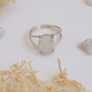 Anillo de promesa clásico de tendencia de plata 925, Plata de Ley 925, piedra preciosa hecha a mano, piedra lunar, Spinner, anillo de regalo de boda, joyería - Product Image 3
