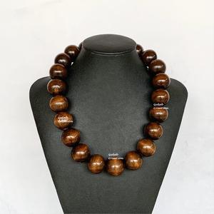Bold Round Brown Wooden <b>Beaded</b> <b>Necklace</b> for Women <b>Chunky</b> Natural Wood Statement Jewelry for Boho, Tribal, and Ethnic Fashion - Product Image 1