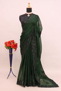 Increíble color Noora gasa con lentejuelas bordado trabajo Sari fabricante de la India a precio barato - Product Image 5