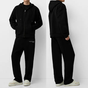 Ensemble de survêtement pour homme en molleton épais 500GSM, fermeture éclair intégrale, 100% coton, sweat-shirt à capuche et pantalon de jogging, survêtement pour homme - Product Image 1